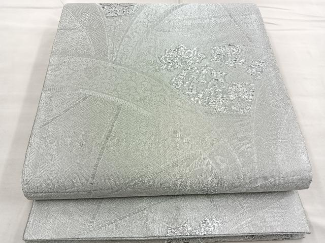 平和屋着物■佐賀錦 六通柄袋帯 片輪車草花文 銀糸 正絹 逸品 BAAN3073ea