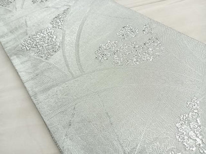平和屋着物■佐賀錦 六通柄袋帯 片輪車草花文 銀糸 正絹 逸品 BAAN3073ea