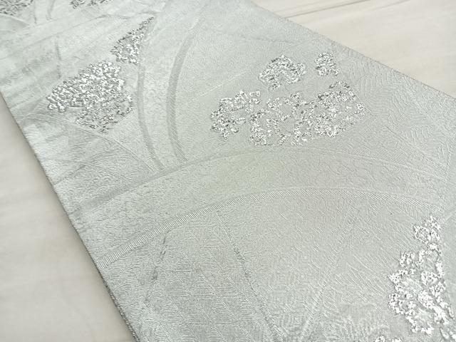 平和屋着物■佐賀錦 六通柄袋帯 片輪車草花文 銀糸 正絹 逸品 BAAN3073ea