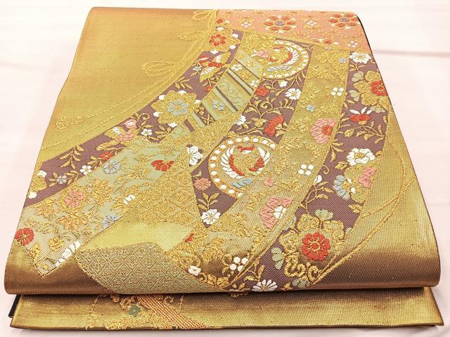 平和屋着物■六通柄袋帯 唐織 正倉院几帳花鳥文 金糸 正絹 逸品 BAAN3880if