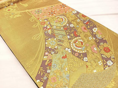 平和屋着物■六通柄袋帯 唐織 正倉院几帳花鳥文 金糸 正絹 逸品 BAAN3880if