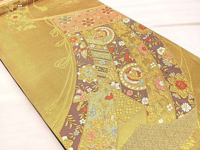 平和屋着物■六通柄袋帯 唐織 正倉院几帳花鳥文 金糸 正絹 逸品 BAAN3880if