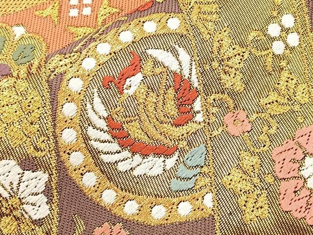 平和屋着物■六通柄袋帯 唐織 正倉院几帳花鳥文 金糸 正絹 逸品 BAAN3880if