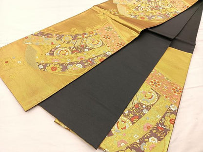 平和屋着物■六通柄袋帯 唐織 正倉院几帳花鳥文 金糸 正絹 逸品 BAAN3880if