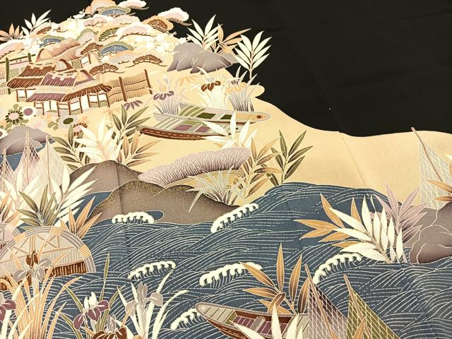 平和屋着物■豪華黒留袖　駒刺繍　松竹梅　御所解草花文　正絹　逸品　BAAN4811jr
