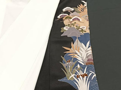 平和屋着物■豪華黒留袖　駒刺繍　松竹梅　御所解草花文　正絹　逸品　BAAN4811jr