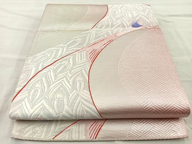 平和屋着物◎六通柄袋帯 唐織 孔雀 銀糸 正絹 逸品 BAAN4945if