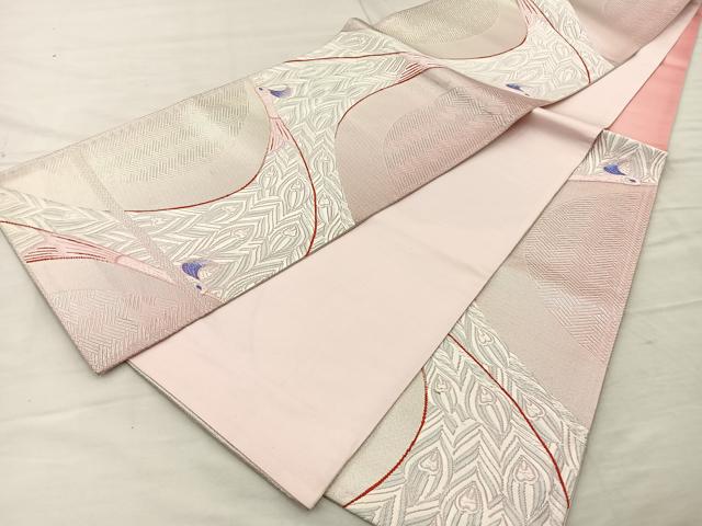 平和屋着物◎六通柄袋帯 唐織 孔雀 銀糸 正絹 逸品 BAAN4945if