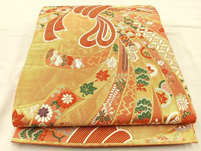 平和屋着物◎六通柄袋帯 唐織 束ね熨斗文 金糸 正絹 逸品 BAAN4950if