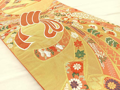 平和屋着物◎六通柄袋帯 唐織 束ね熨斗文 金糸 正絹 逸品 BAAN4950if