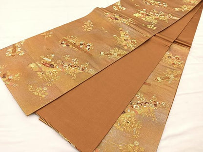 平和屋着物◎六通柄袋帯 唐織 露芝小花笛文 金糸 正絹 逸品 BAAN4982if