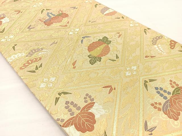 平和屋着物◎六通柄袋帯 菱天井花鳥文 金糸 正絹 逸品 BAAN4984if