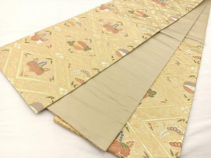 平和屋着物◎六通柄袋帯 菱天井花鳥文 金糸 正絹 逸品 BAAN4984if
