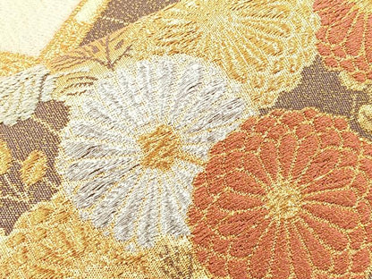 平和屋着物◎太鼓柄袋帯 松皮菱片輪車菊桐文 金銀糸 正絹 逸品 BAAN4992if