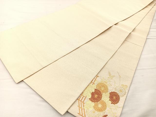 平和屋着物◎太鼓柄袋帯 松皮菱片輪車菊桐文 金銀糸 正絹 逸品 BAAN4992if