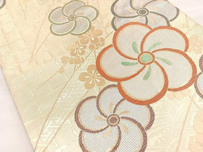 平和屋着物◎六通柄袋帯 捻じ梅 金糸 正絹 逸品 BAAN5113cm