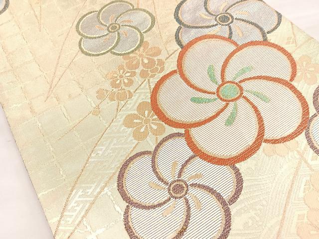 平和屋着物◎六通柄袋帯 捻じ梅 金糸 正絹 逸品 BAAN5113cm