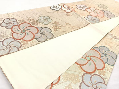 平和屋着物◎六通柄袋帯 捻じ梅 金糸 正絹 逸品 BAAN5113cm