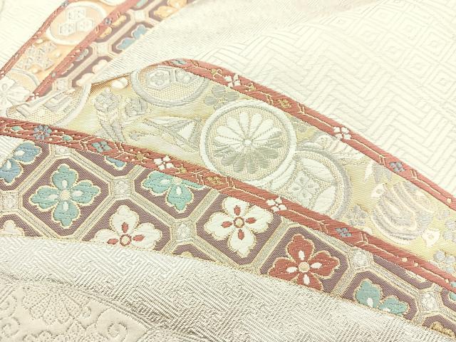 平和屋着物◎六通柄袋帯 唐織 桧扇宝華文 金銀糸 正絹 逸品 BAAN5119cm