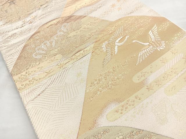 平和屋着物◎六通柄袋帯 唐織 遠山飛鶴文 金糸 正絹 逸品 BAAN5126cm