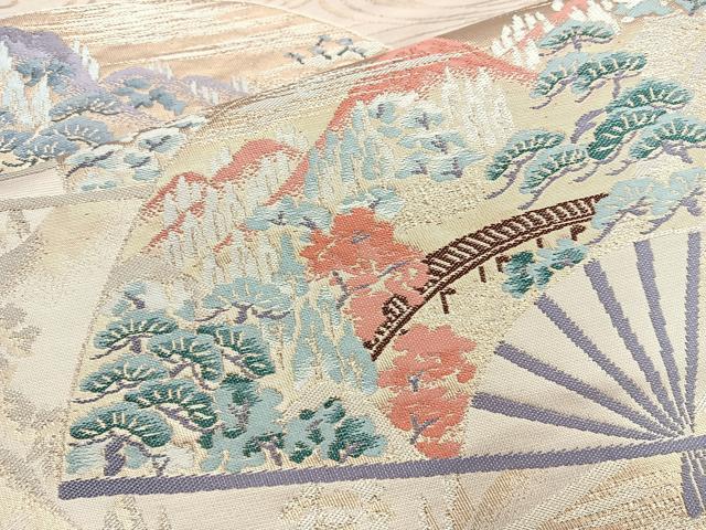 平和屋着物◎六通柄袋帯 山水桧扇文 金銀糸 正絹 逸品 BAAN5136cm