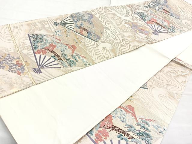 平和屋着物◎六通柄袋帯 山水桧扇文 金銀糸 正絹 逸品 BAAN5136cm