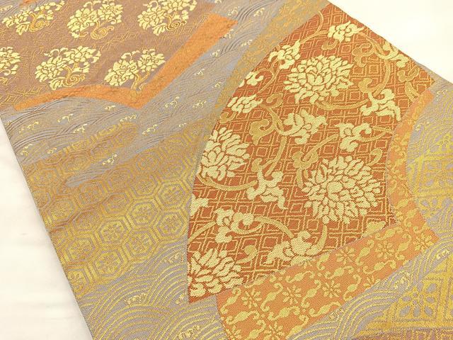 平和屋着物◎六通柄袋帯 地紙草花文 金糸 正絹 逸品 BAAN5166cm