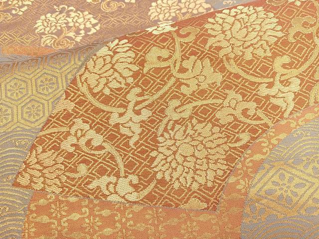 平和屋着物◎六通柄袋帯 地紙草花文 金糸 正絹 逸品 BAAN5166cm