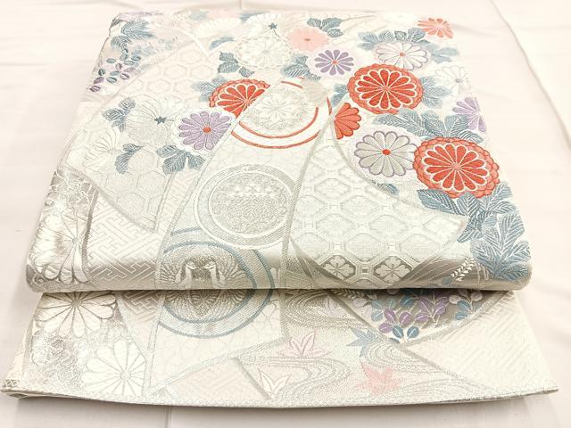 平和屋着物◎六通柄袋帯　唐織　熨斗花文　九百錦　プラチナ箔　正絹　逸品　BAAN5192cm