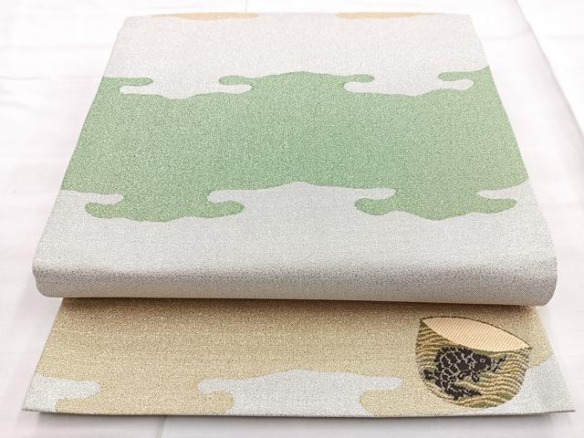 平和屋着物◎六通柄袋帯　横段文　ワンポイント　金銀糸　正絹　逸品　BAAN5208cm