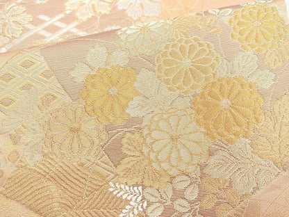 平和屋着物◎六通柄袋帯 色紙重ね花文 金糸 正絹 逸品 BAAN5223cm