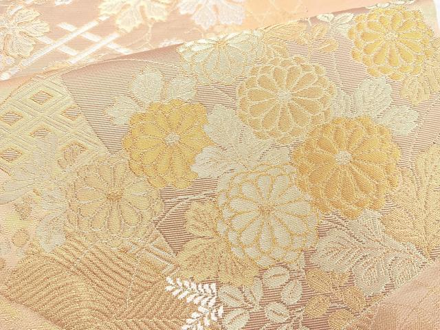 平和屋着物◎六通柄袋帯 色紙重ね花文 金糸 正絹 逸品 BAAN5223cm