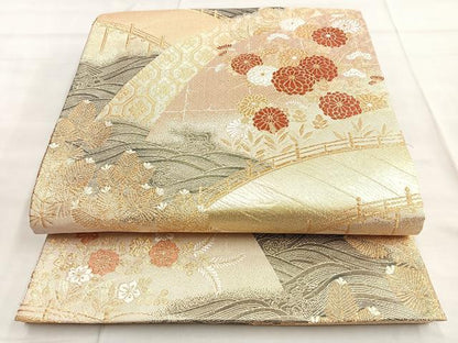 平和屋着物◎九百佐賀錦 六通柄袋帯 唐織 蒔絵 金糸 正絹 逸品 BAAN5226cm