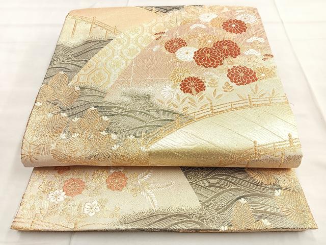 平和屋着物◎九百佐賀錦 六通柄袋帯 唐織 蒔絵 金糸 正絹 逸品 BAAN5226cm