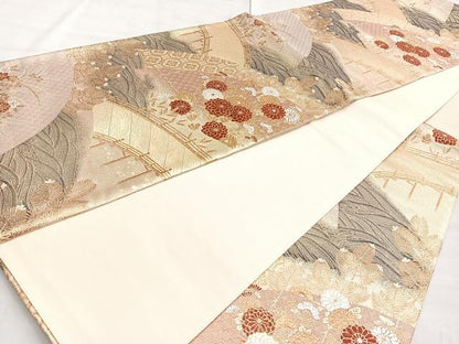 平和屋着物◎九百佐賀錦 六通柄袋帯 唐織 蒔絵 金糸 正絹 逸品 BAAN5226cm