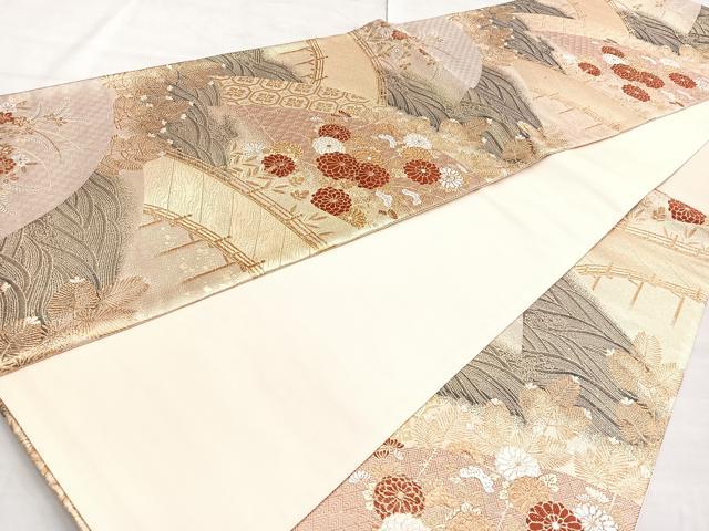 平和屋着物◎九百佐賀錦 六通柄袋帯 唐織 蒔絵 金糸 正絹 逸品 BAAN5226cm