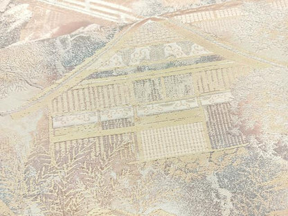 平和屋着物◎六通柄袋帯　風景文　金銀糸　正絹　逸品　BAAN5249cm