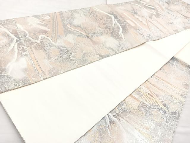 平和屋着物◎六通柄袋帯　風景文　金銀糸　正絹　逸品　BAAN5249cm