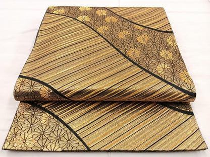 平和屋着物◎六通柄袋帯 花流し 金糸 三越扱い 正絹 逸品 BAAN5259cm