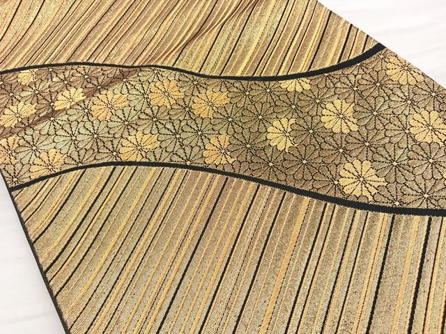 平和屋着物◎六通柄袋帯 花流し 金糸 三越扱い 正絹 逸品 BAAN5259cm