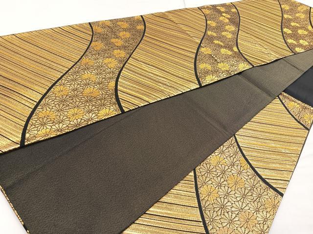 平和屋着物◎六通柄袋帯 花流し 金糸 三越扱い 正絹 逸品 BAAN5259cm