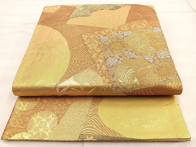 平和屋着物◎六通柄袋帯 色紙重ね花鳥文 金銀糸 正絹 逸品 BAAN5266cm