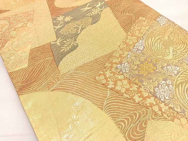 平和屋着物◎六通柄袋帯 色紙重ね花鳥文 金銀糸 正絹 逸品 BAAN5266cm