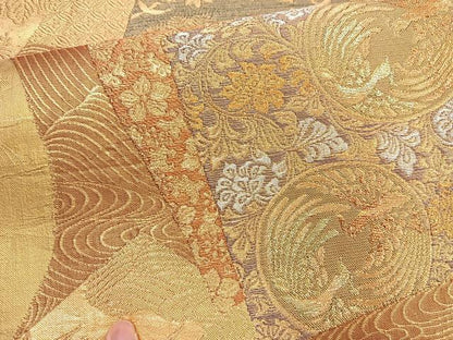 平和屋着物◎六通柄袋帯 色紙重ね花鳥文 金銀糸 正絹 逸品 BAAN5266cm