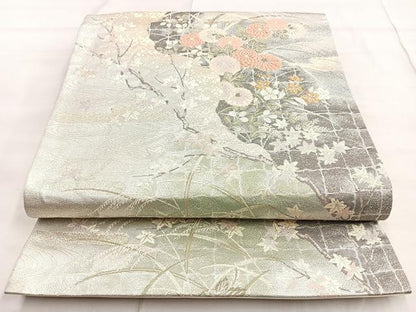 平和屋着物◎六通柄袋帯 唐織 草花文 金銀糸 正絹 逸品 BAAN5270cm