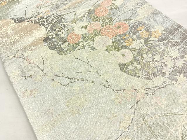 平和屋着物◎六通柄袋帯 唐織 草花文 金銀糸 正絹 逸品 BAAN5270cm
