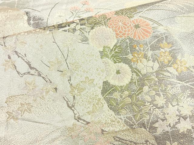 平和屋着物◎六通柄袋帯 唐織 草花文 金銀糸 正絹 逸品 BAAN5270cm