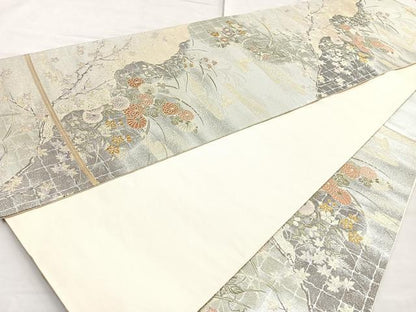 平和屋着物◎六通柄袋帯 唐織 草花文 金銀糸 正絹 逸品 BAAN5270cm