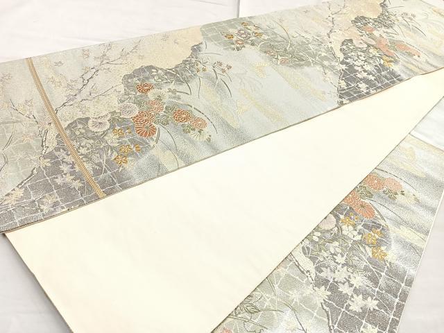 平和屋着物◎六通柄袋帯 唐織 草花文 金銀糸 正絹 逸品 BAAN5270cm