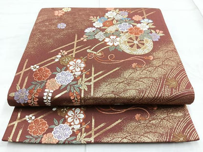 平和屋着物◎六通柄袋帯 唐織 花車文 金糸 正絹 逸品 BAAN5275cm